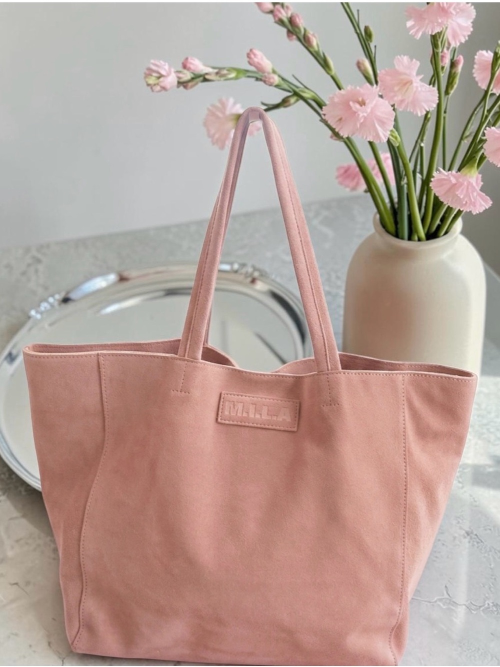 M.I.L.A Blush Pink Suede Tote Bag Large Minimalist Luxury Everyday Work Travel